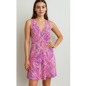 LILLY PULITZER | Amina Pink Purple Floral Print Sleeveless Mini Swing Dress XS